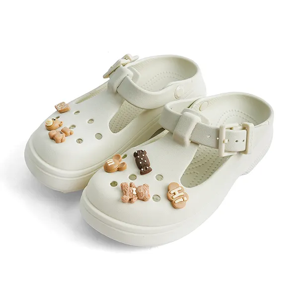 Dép Nữ Crocs Sandal Women Classic Mary Jane Clog Sweet Chocolate Bear Linen Màu Be Kem Size 35