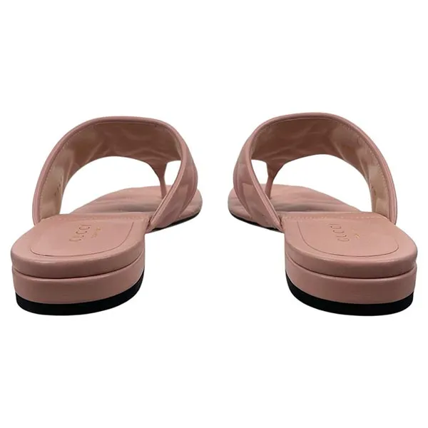 Dép Nữ Gucci GG Logo Marmont Leather Thong Flat Sandals Pink Màu Hồng Size 35