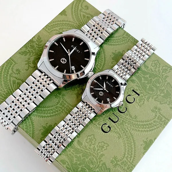 Đồng Hồ Đôi Gucci G-Timeless YA1264106 & YA1265006 Màu Đen Bạc