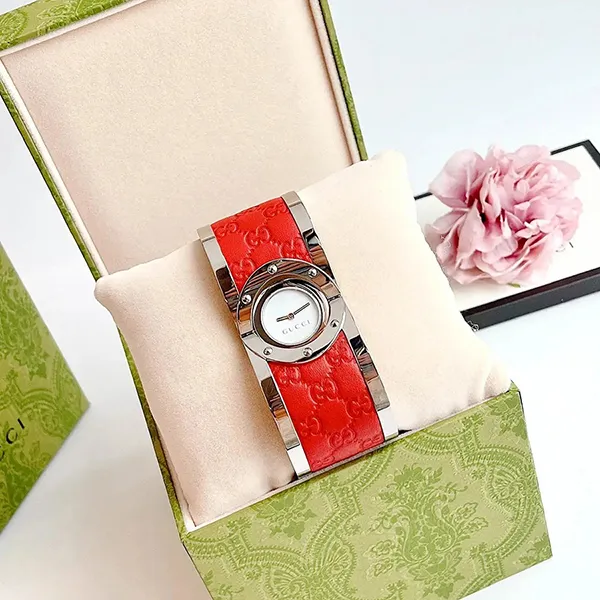 Đồng Hồ Nữ Gucci Stainless Steel Leather Twirl YA112435 Watch Màu Đỏ