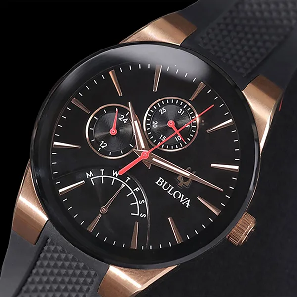 Đồng Hồ Nam Bulova Futuro Quartz Black Dial Black Silicone Watch 97C111 Màu Đen
