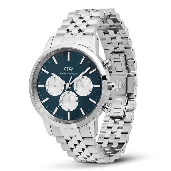 Đồng Hồ Nam Daniel Wellington Iconic Chronograph Arch 5-Link Arctic Panda DW00100874 Màu Bạc/Xanh