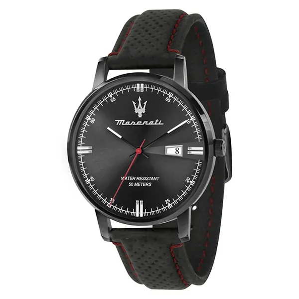 Đồng Hồ Nam Maserati Eleganza Black Dial Black Leather Strap Quartz Watch R8851130001 Màu Đen