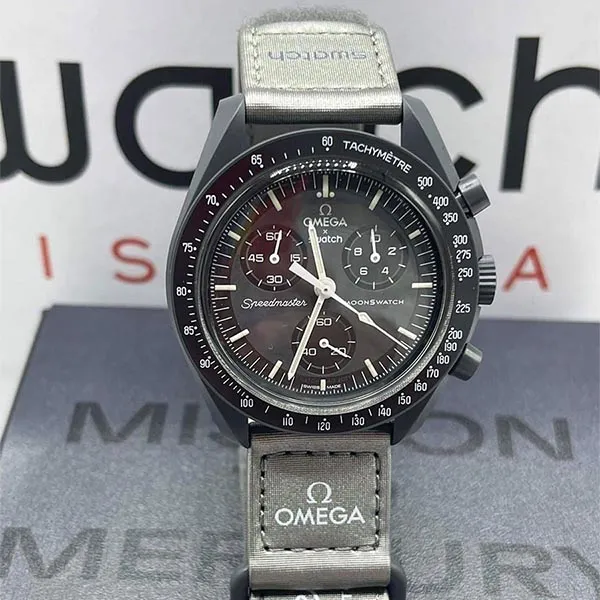 Đồng Hồ Nam Omega x Swatch Bioceramic Moonswatch Mission to Mercury SO33A100 Màu Đen Xám