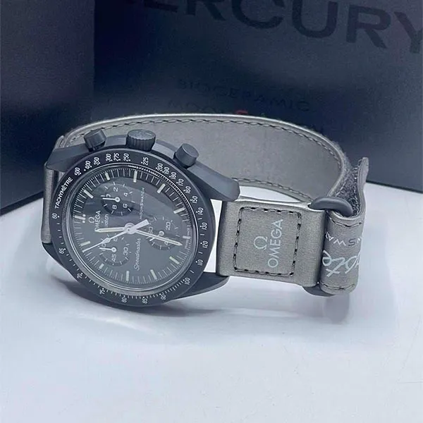 Đồng Hồ Nam Omega x Swatch Bioceramic Moonswatch Mission to Mercury SO33A100 Màu Đen Xám