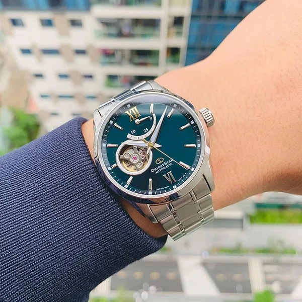 Đồng Hồ Nam Orient Star Open Heart Green RE-AT0002E00B Màu Bạc Xanh