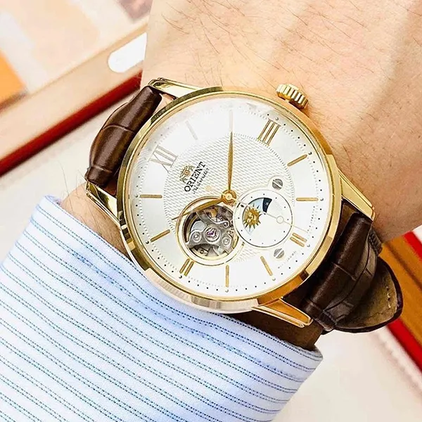 Đồng Hồ Nam Orient Sun And Moon Gen 4 2021 RA-AS0010S10B Watch Màu Nâu Trắng