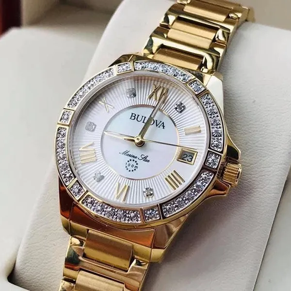 Đồng Hồ Nữ Bulova 98R235 Marine Star Diamond Watch Màu Vàng/ Trắng