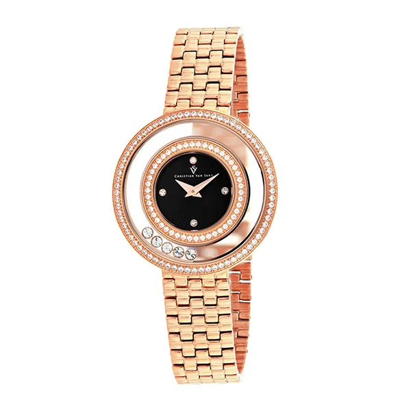 Đồng Hồ Nữ Christian Van Sant Women's Gracieuse Black Dial Watch CV4833 Màu Vàng Hồng