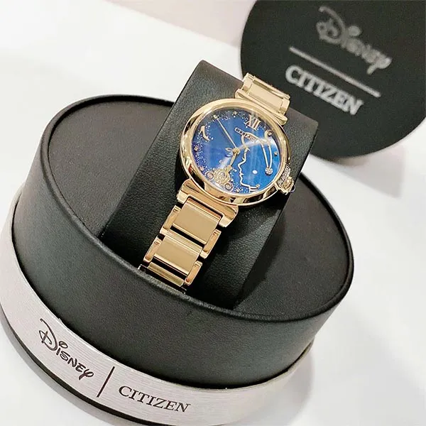Đồng Hồ Nữ Citizen Eco Drive Cinderella Blue Sapphire Dial EM1068-69W Màu Vàng - Xanh