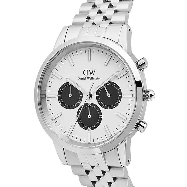 Đồng Hồ Nam Daniel Wellington Iconic Chronograph Arch 5 Link Off White Panda Màu Bạc
