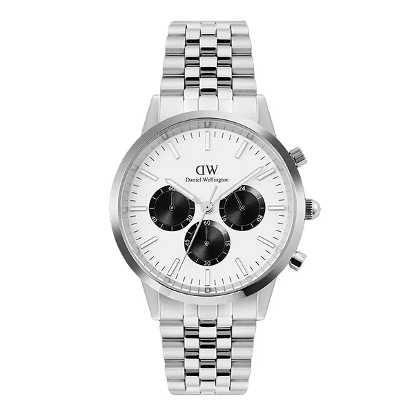 Đồng Hồ Nam Daniel Wellington Iconic Chronograph Arch 5 Link Off White Panda Màu Bạc