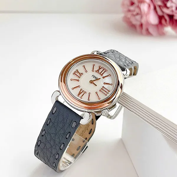 Đồng Hồ Nữ Fendi Quartz F8012345H0 Selleria Ladies Leather Watch Màu Đen - Vàng Hồng