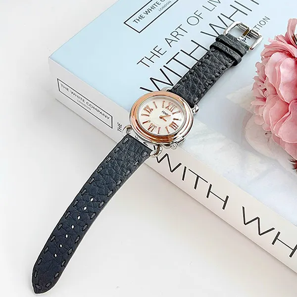 Đồng Hồ Nữ Fendi Quartz F8012345H0 Selleria Ladies Leather Watch Màu Đen - Vàng Hồng