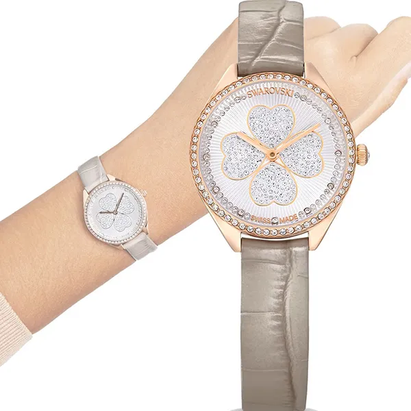 Đồng Hồ Nữ Swarovski Attract Clover Crystals 5653350 Màu Xám Trắng