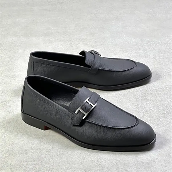 Giày Lười Nam Hermès Monterey Loafer Khoá Bạc Màu Đen Size 39.5