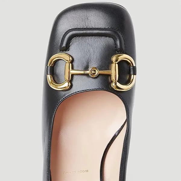 Giày Cao Gót Gucci Mid-Heel Pump With Horsebit In Black 643886-C9D00-1000 Màu Đen Size 37