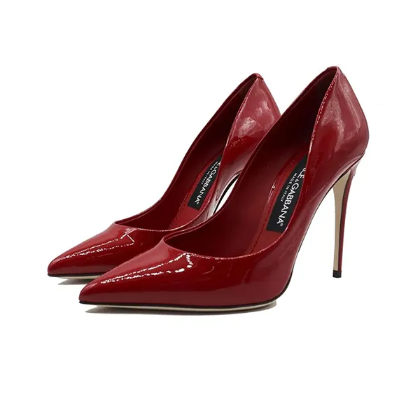 Giày Cao Gót Nữ Dolce & Gabbana D&G Cardinale Red Lacquer Shoes Pointed Toe Gold-Plated Metal Heel Màu Đỏ Size 36