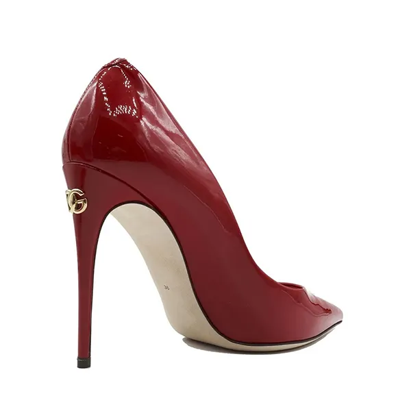 Giày Cao Gót Nữ Dolce & Gabbana D&G Cardinale Red Lacquer Shoes Pointed Toe Gold-Plated Metal Heel Màu Đỏ Size 36
