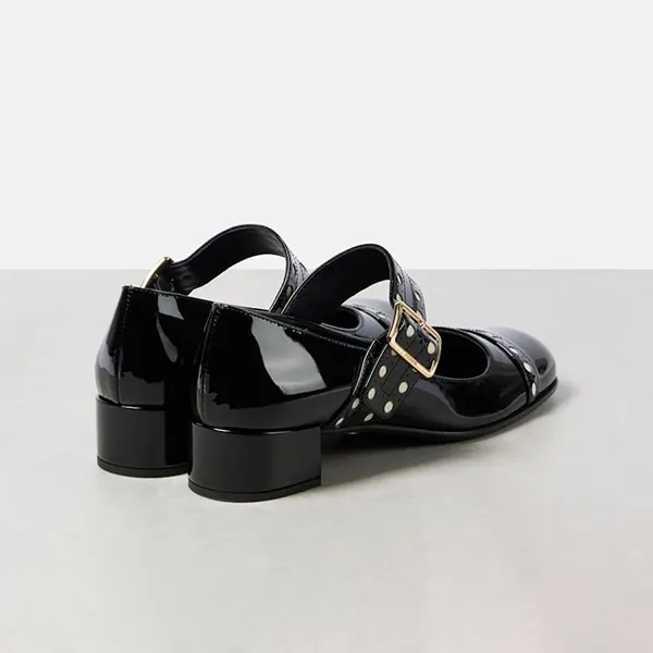 Giày Cao Gót Nữ Prada Mary Jane Block Heel Pumps In Black Màu Đen Size 37