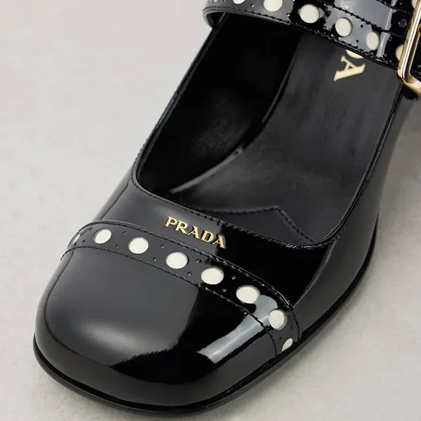 Giày Cao Gót Nữ Prada Mary Jane Block Heel Pumps In Black Màu Đen Size 37