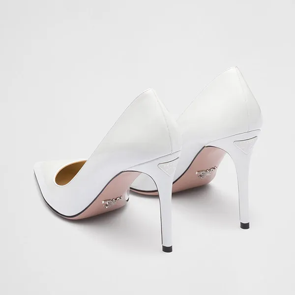 Giày Cao Gót Nữ Prada Patent Leather Pumps Màu Trắng Size 35.5