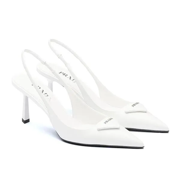 Giày Cao Gót Nữ Prada Slingback Pumps Màu Trắng Size 36