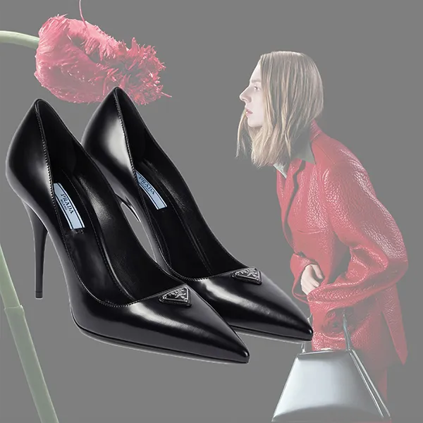 Giày Cao Gót Nữ Prada Leather Pumps Màu Đen Size 37.5