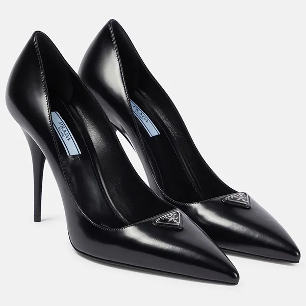 Giày Cao Gót Nữ Prada Leather Pumps Màu Đen Size 37.5