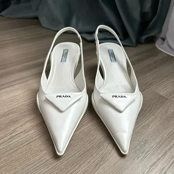 Giày Cao Gót Prada White Leather Sandals Màu Trắng Size 35.5