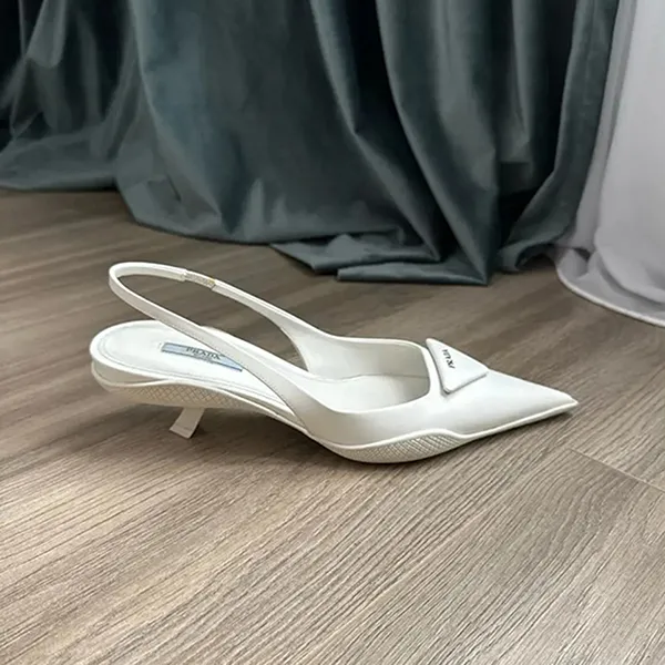 Giày Cao Gót Prada White Leather Sandals Màu Trắng Size 35.5