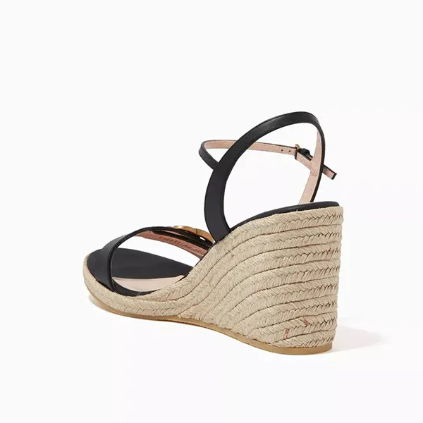Giày Đế Xuồng Nữ Gucci GG Aitana Platform Espadrilles In Leather Màu Đen Be Size 35