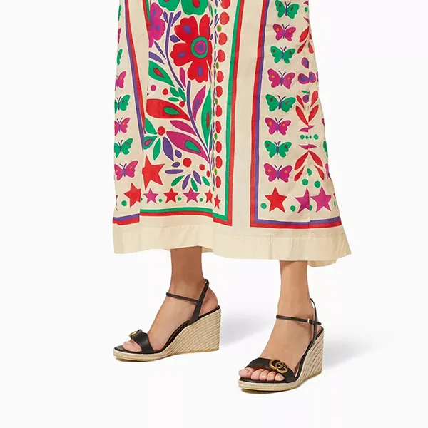 Giày Đế Xuồng Nữ Gucci GG Aitana Platform Espadrilles In Leather Màu Đen Be Size 35