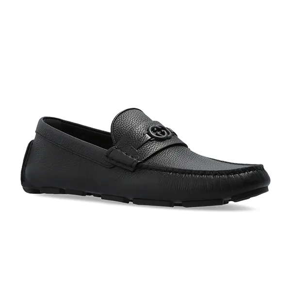 Giày Lười Nam Gucci Black Leather Loafers Màu Đen Size 40.5