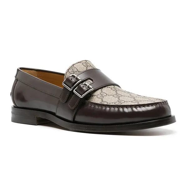 Giày Lười Nam Gucci GG Supreme Leather Loafers Màu Nâu Be Size 40