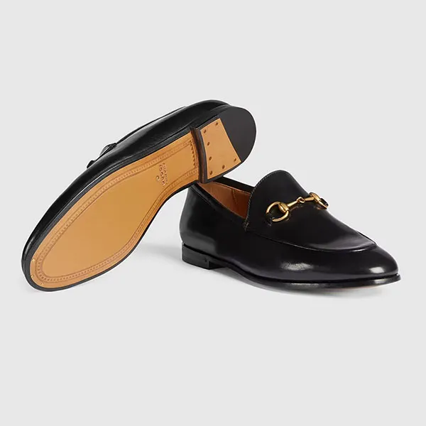 Giày Lười Nam Gucci Men's Jordaan Leather Loafer Black Màu Đen Size 40.5