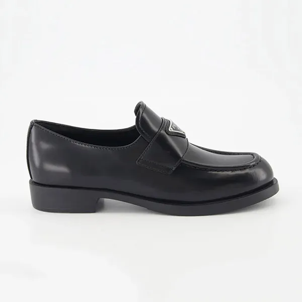 Giày Lười Nữ Prada Brushed Leather Loafers Màu Đen Size 35.5