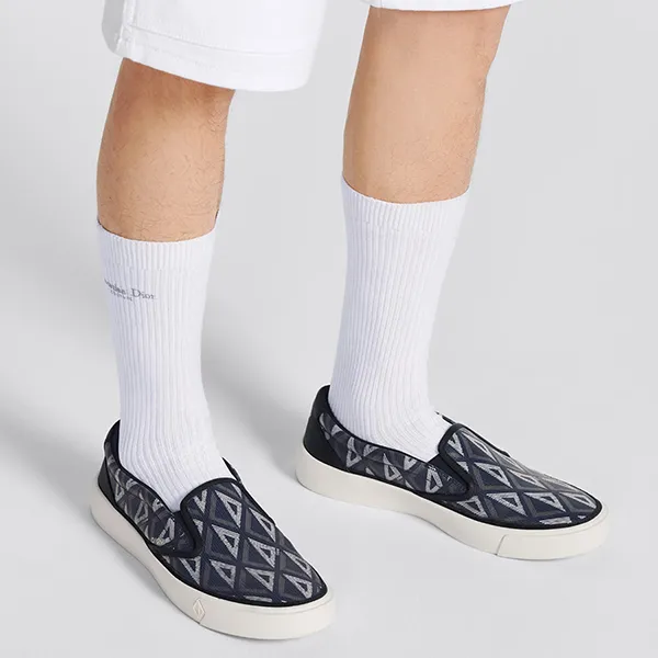 Giày Slip On Nam Dior B101 CD Diamond 3SN296ZPP H515 Màu Xanh Navy