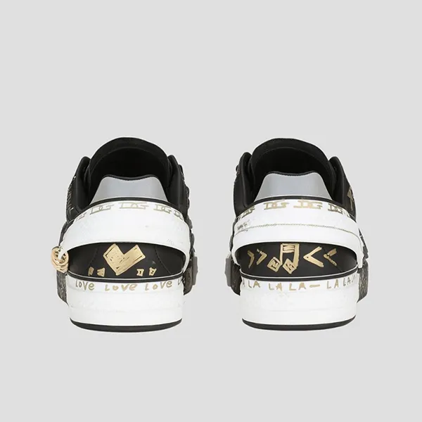 Giày Sneaker Nam Dolce & Gabbana D&G Painted Calfskin Portofino 'Black' CS2005 AY142 80999 Màu Đen Size 5