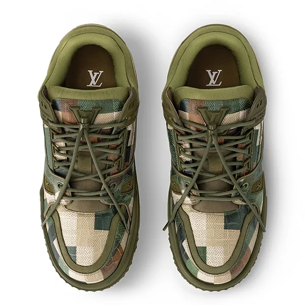 Giày Sneaker Nam Louis Vuitton LV Maxi Trainers Khaki Green 1ACNCT Màu Xanh Họa Tiết