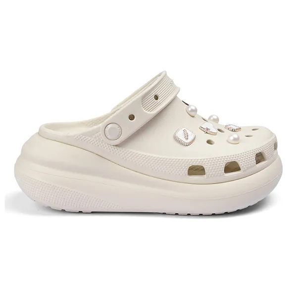 Giày Sục Nữ Crocs Crush Clog Woman Embellished With White Pearl And Quart Gems Bone Màu Trắng Kem Size 36-37