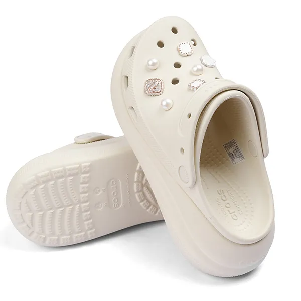 Giày Sục Nữ Crocs Crush Clog Woman Embellished With White Pearl And Quart Gems Bone Màu Trắng Kem Size 36-37