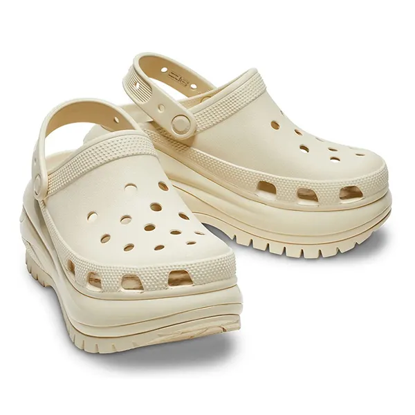 Giày Sục Crocs Sandal Unisex Clog Mega Crush Classic Bone Màu Trắng Kem Size 36-37