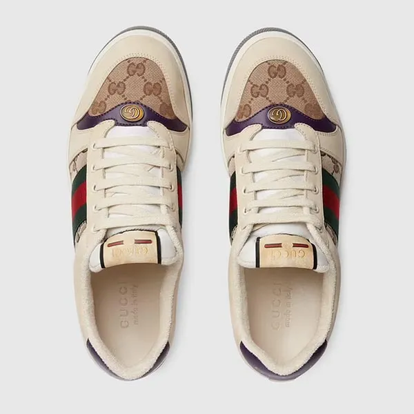 Giày Thể Thao Nam Gucci Screener Sneaker Leather GG Canvas Beige Màu Be Size 36