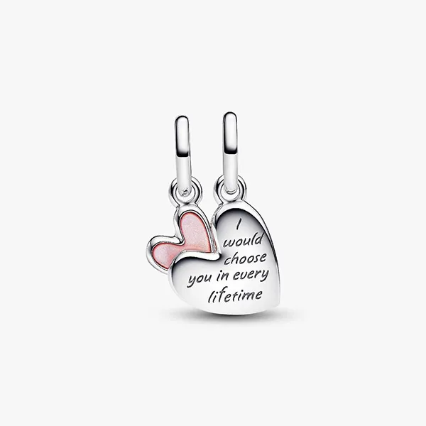 Hạt Vòng Charm Pandora Splittable Mother & Daughter Dangle Charm 793766C01 Màu Hồng