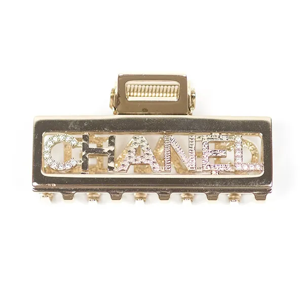 Kẹp Tóc Chanel Crystal Logo Hair Claw Màu Vàng Gold