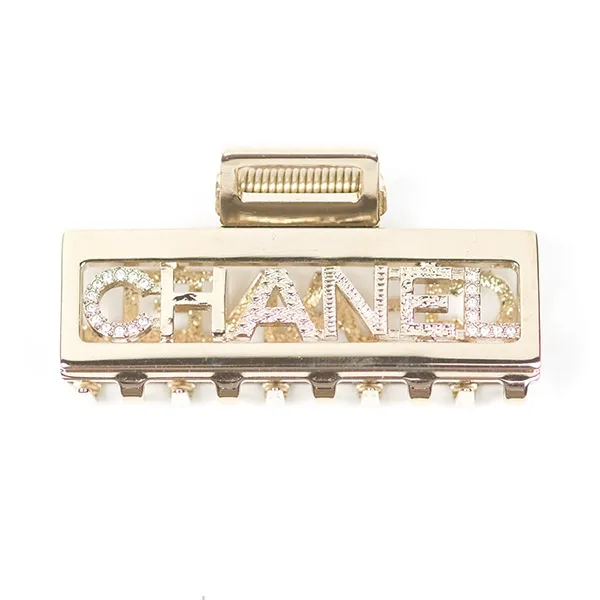Kẹp Tóc Chanel Crystal Logo Hair Claw Màu Vàng Gold
