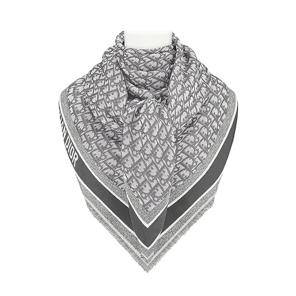 Khăn Choàng Dior D-Oblique All-Over Letter Wool Shawl Light Gray Màu Xám Họa Tiết