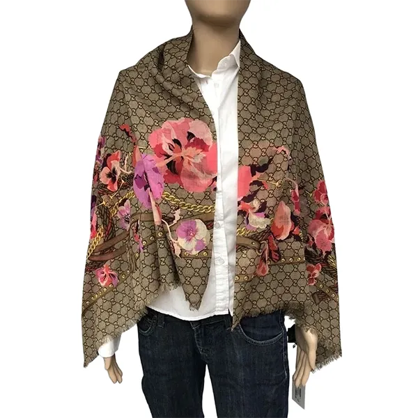 Khăn Choàng Gucci Floral Patterned Fabric With Chain Màu Nâu