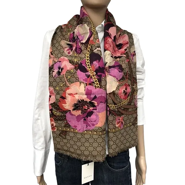 Khăn Choàng Gucci Floral Patterned Fabric With Chain Màu Nâu